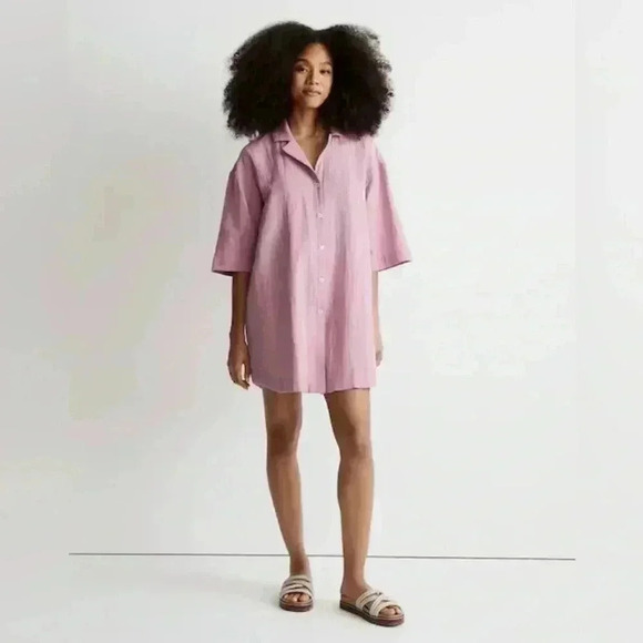 Madewell Pink Lightspun Cover Up Oversized Short Sleeve Shirt Dress Size Medium - Picture 1 of 9